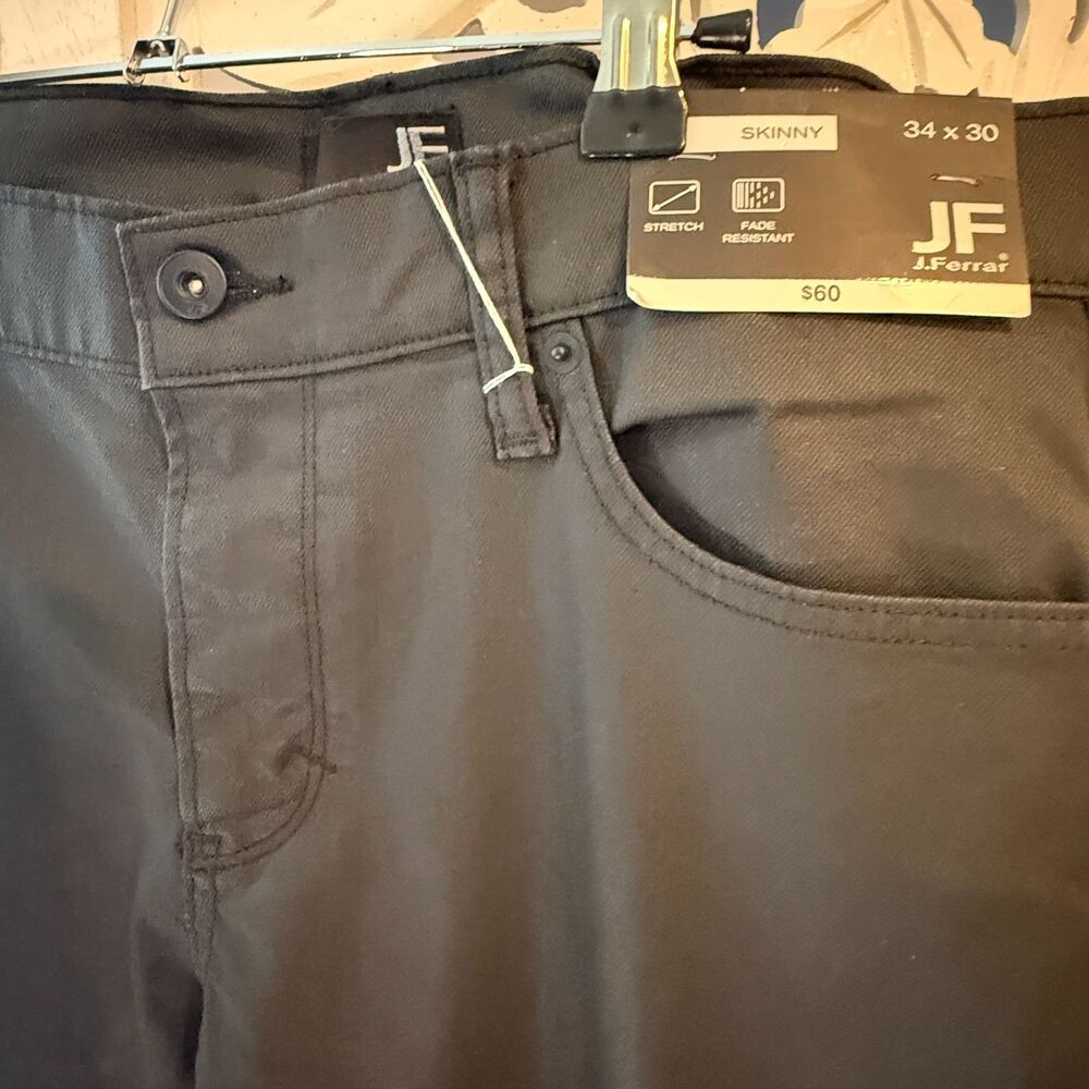 J F Ferrar Men woman 34x30 Stretch skinny black pants New with tags